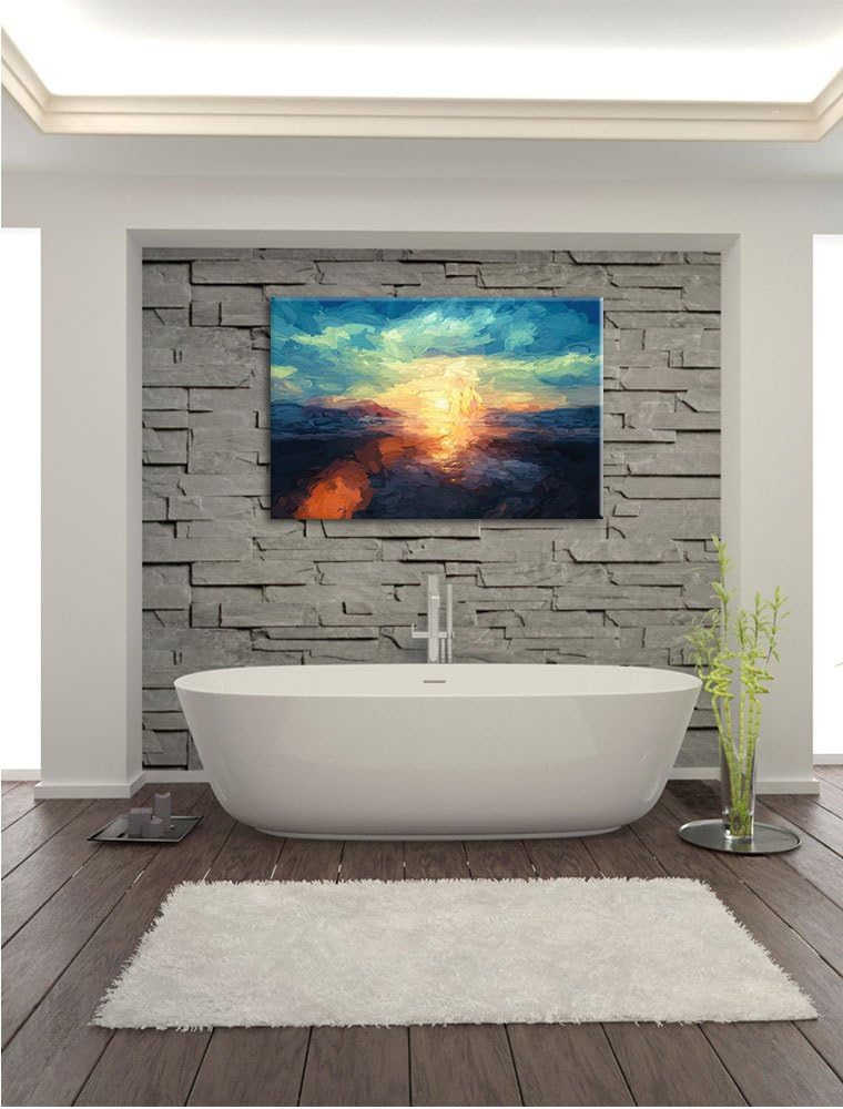 Pixxprint Yoga Silhouette bei Sonnenuntergang am Strand Kunst Pinsel Effekt, Format: 100x70 auf Lein