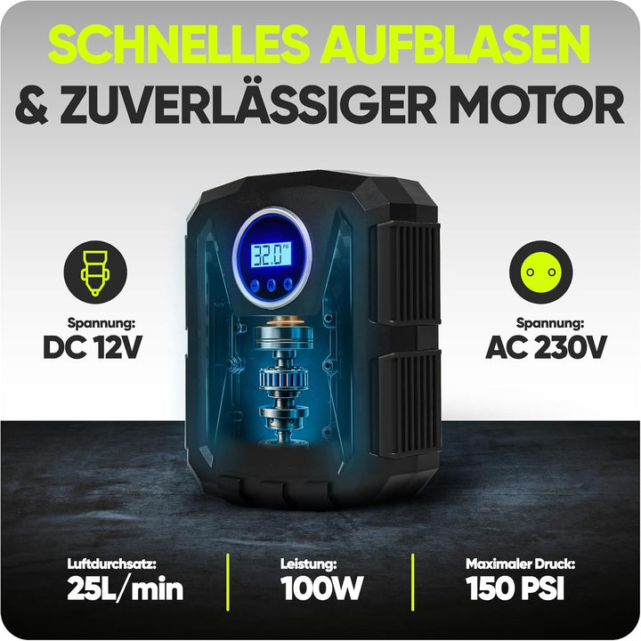 Fortem Tragbarer Kompressor Autoreifen, Kompressor Fahrrad, 12V Autoreifen Pumpe und Fahrradpumpe El