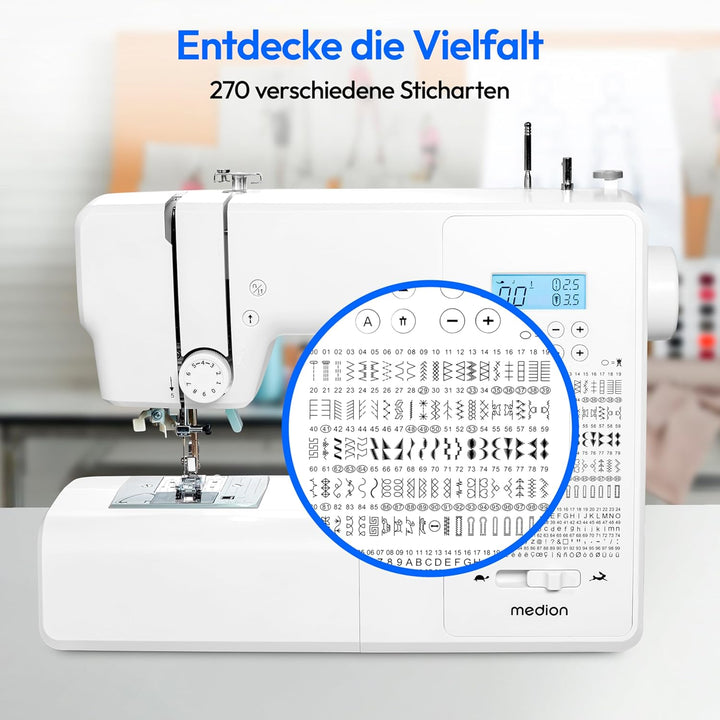 MEDION Digitale Nähmaschine SD36 (36 Watt, einstellbare Stichlänge und Stichbreite, 270 Stichmuster,