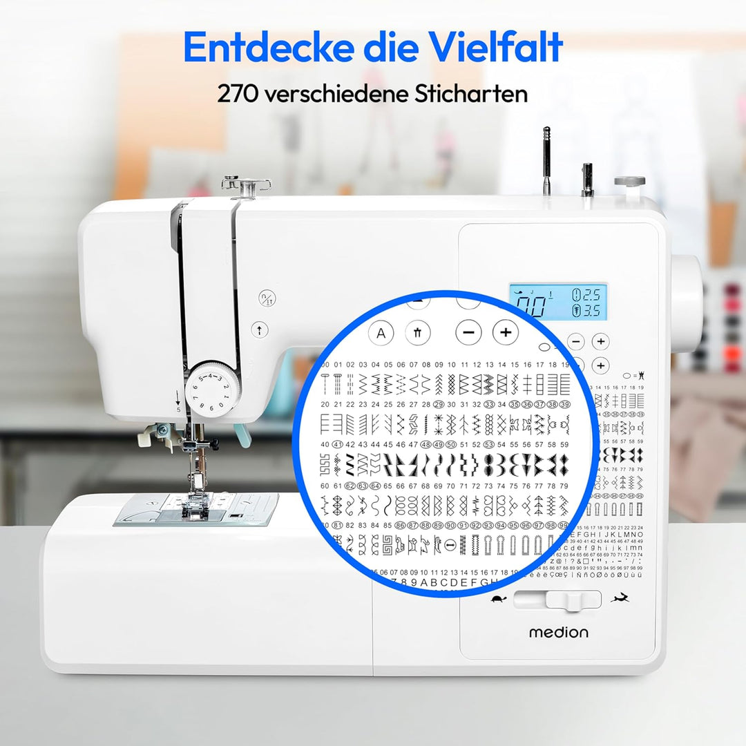 MEDION Digitale Nähmaschine SD36 (36 Watt, einstellbare Stichlänge und Stichbreite, 270 Stichmuster,