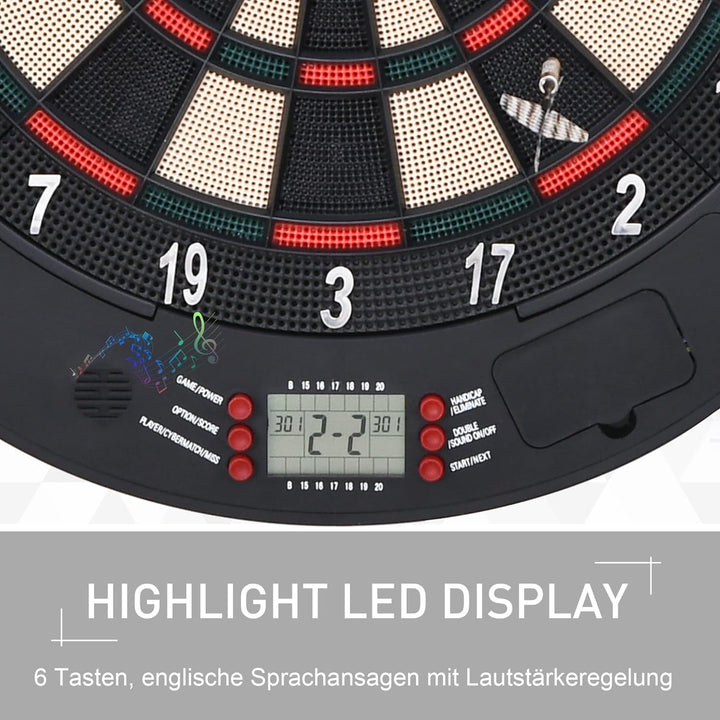 HOMCOM Elektronische Dartscheibe mit Tür Soundeffekte Dartboard Dart-Set mit automatische Wertung 6