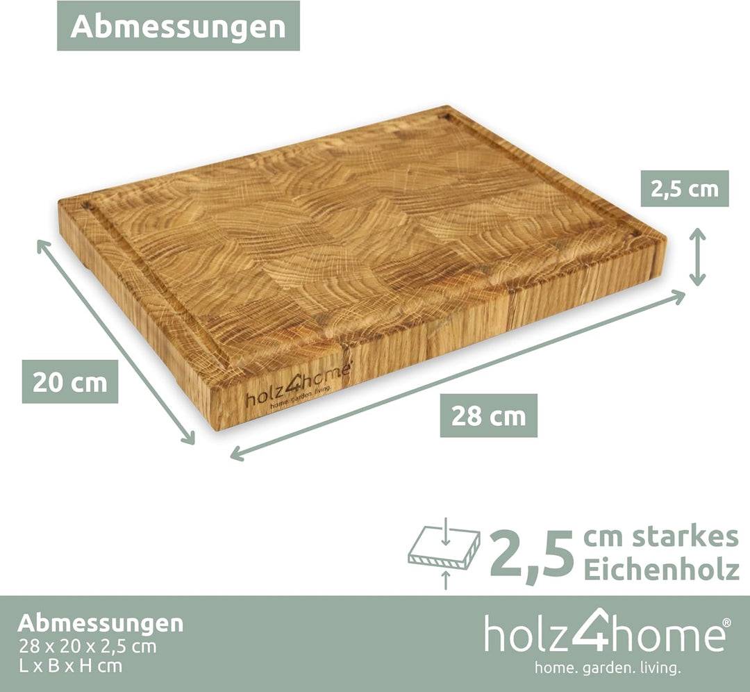 holz4home® Schneidebrett S aus Eichenholz I Stirnholz Würfelmuster Echtholz Brett I Hackbrett Steakb