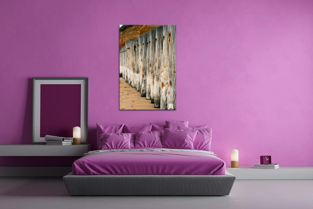 deyoli Wellenbrecher am Strand Format: 80x60 als Leinwandbild, Motiv fertig gerahmt auf Echtholzrahm