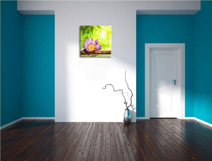 Pixxprint Zierliche Seerose auf Bambus, Format: 70x70 auf Leinwand, riesige Bilder fertig gerahmt mi