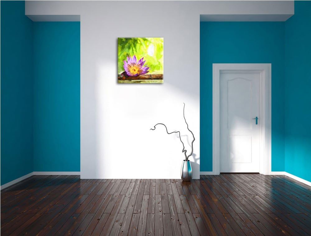 Pixxprint Zierliche Seerose auf Bambus, Format: 70x70 auf Leinwand, riesige Bilder fertig gerahmt mi