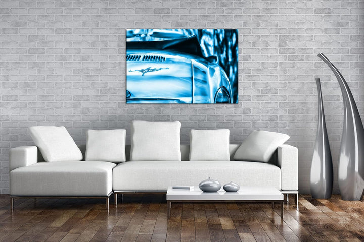 deyoli goldenes Auto Format 80x60 Effekt: Monocrome Blau als Leinwandbild, Motiv fertig gerahmt auf