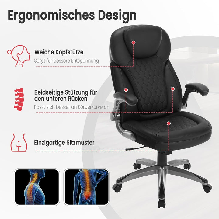 WOLTU Bürostuhl 200kg Belastbarkeit, Schreibtischstuhl ergonomisch, Chefsessel mit Kopfstütze Armleh
