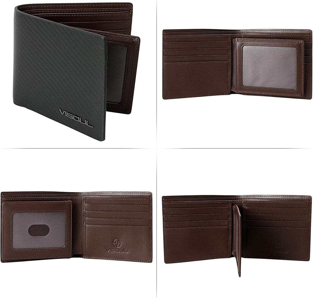 VISOUL Leder Geldbörse Herren mit ID-Fenster & RFID Schutz I Echtleder Geldbeutel für Männer I Porte