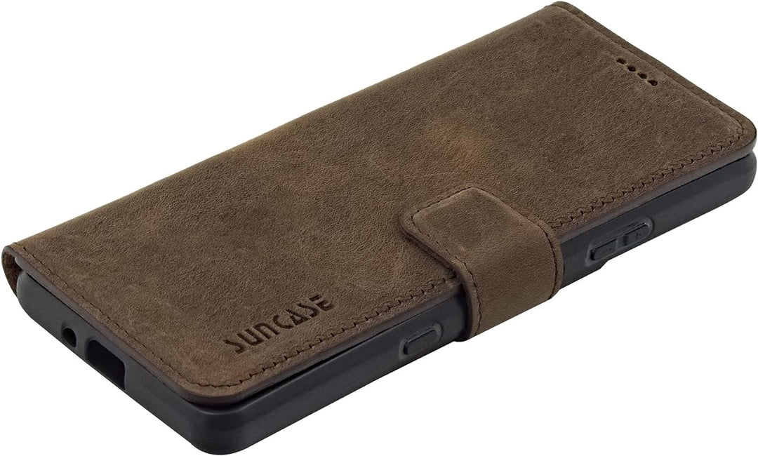 Suncase Book-Style Hülle kompatibel mit Sony Xperia 10 III 3 (2021) Leder Tasche (Slim-Fit) Lederhül