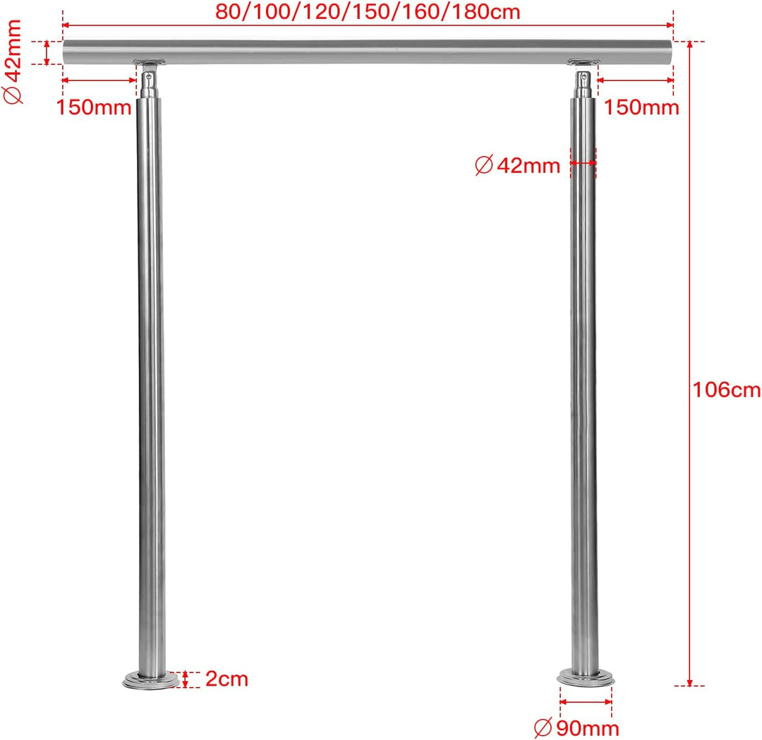 Daromigo 180cm Edelstahl Handlauf GelÀnder mit ohne Querstreben, Handlauf Winkelverstellbar, à 42mm