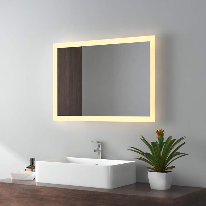 EMKE LED Badspiegel 50x70cm Badezimmerspiegel mit Beleuchtung Warmweissen Lichtspiegel Wandspiegel I
