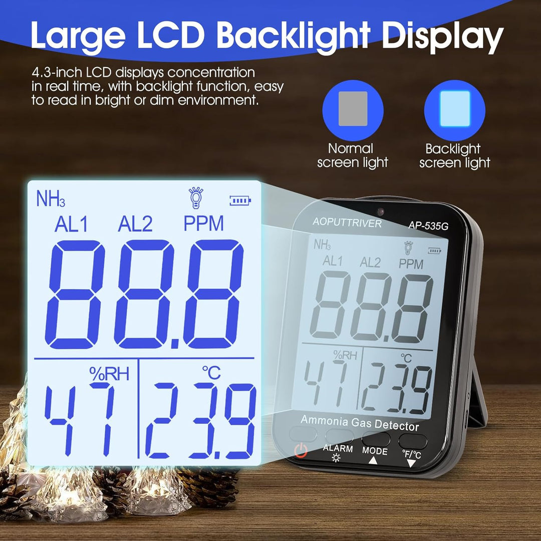 Formaldehyddetektor Ammoniak Gas Detektor, NH3 Gas Monitor Sensor Bereich 0-100ppm Wiederaufladbare