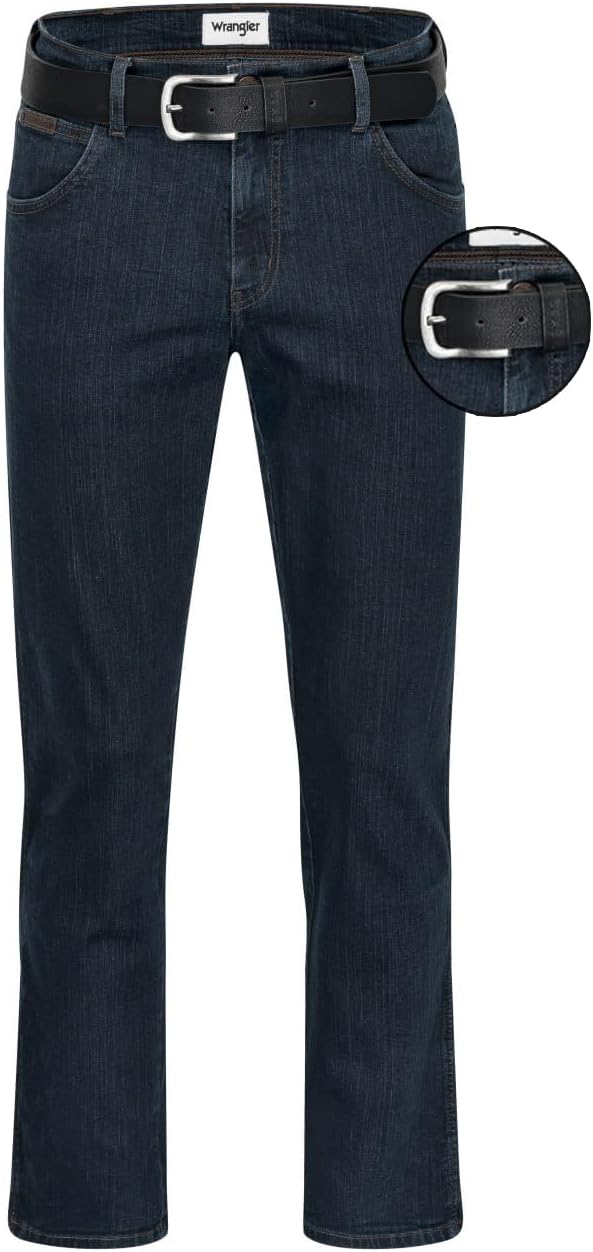Wrangler Texas Stretch Herren Jeans Regular Fit inkl. Gürtel (W40/L32, Blue Black)