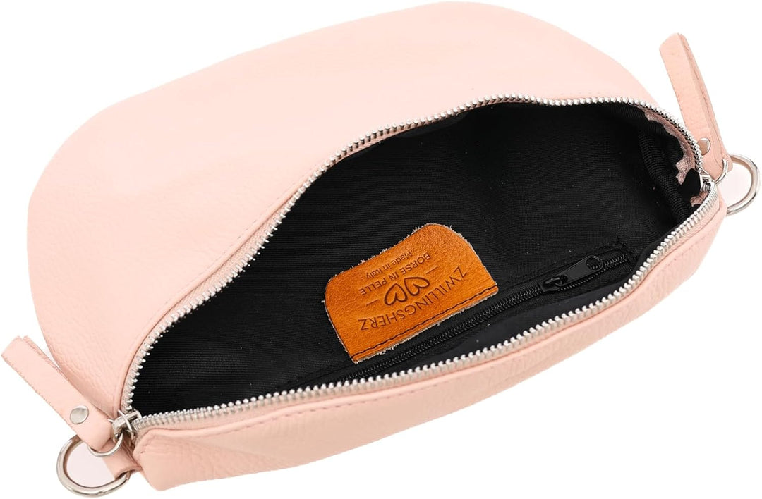 Zwillingsherz Bauchtasche mit Reissverschluss 100% Echtleder – Hochwertige Damen Bauchtasche Crossba