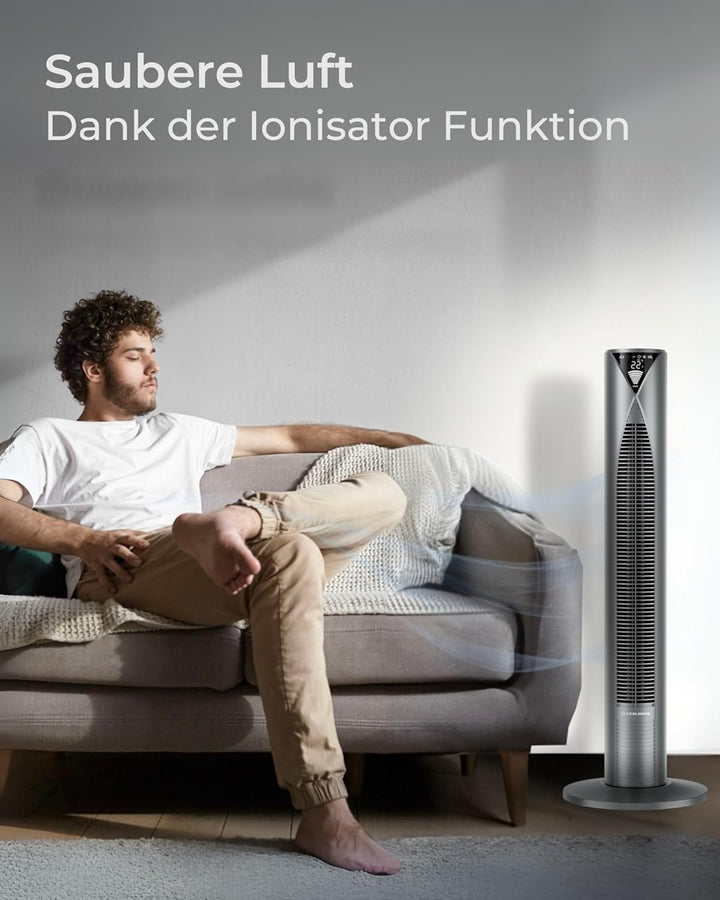 CoolHome CF2206 Turmventilator - Ventilator mit Fernbedienung - 96 CM - Dimmbares LED Display - Grau