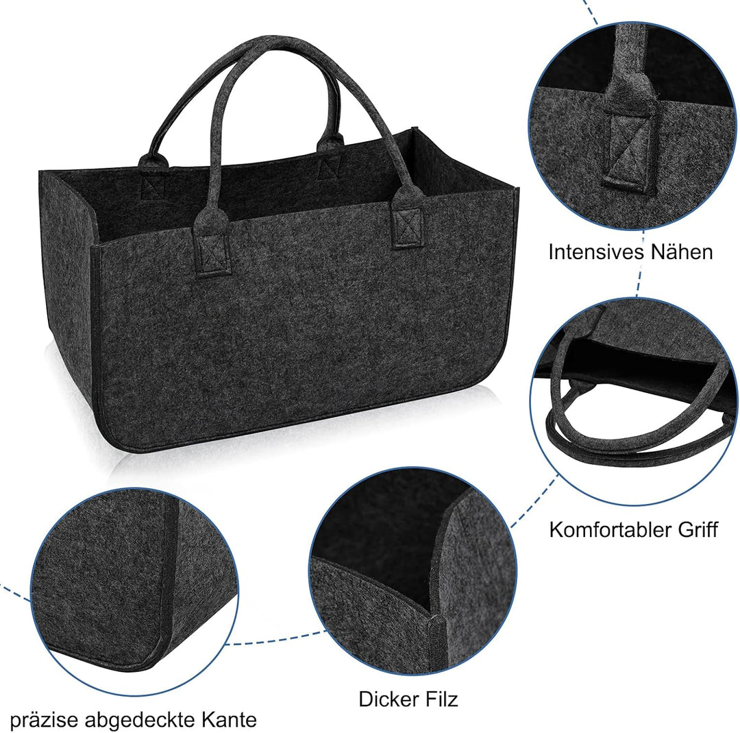 UISEBRT 2 Stück Kaminholztasche Filz, Filztaschen Shopper mit Tragegriffen, Kaminholzkorb Filztasche
