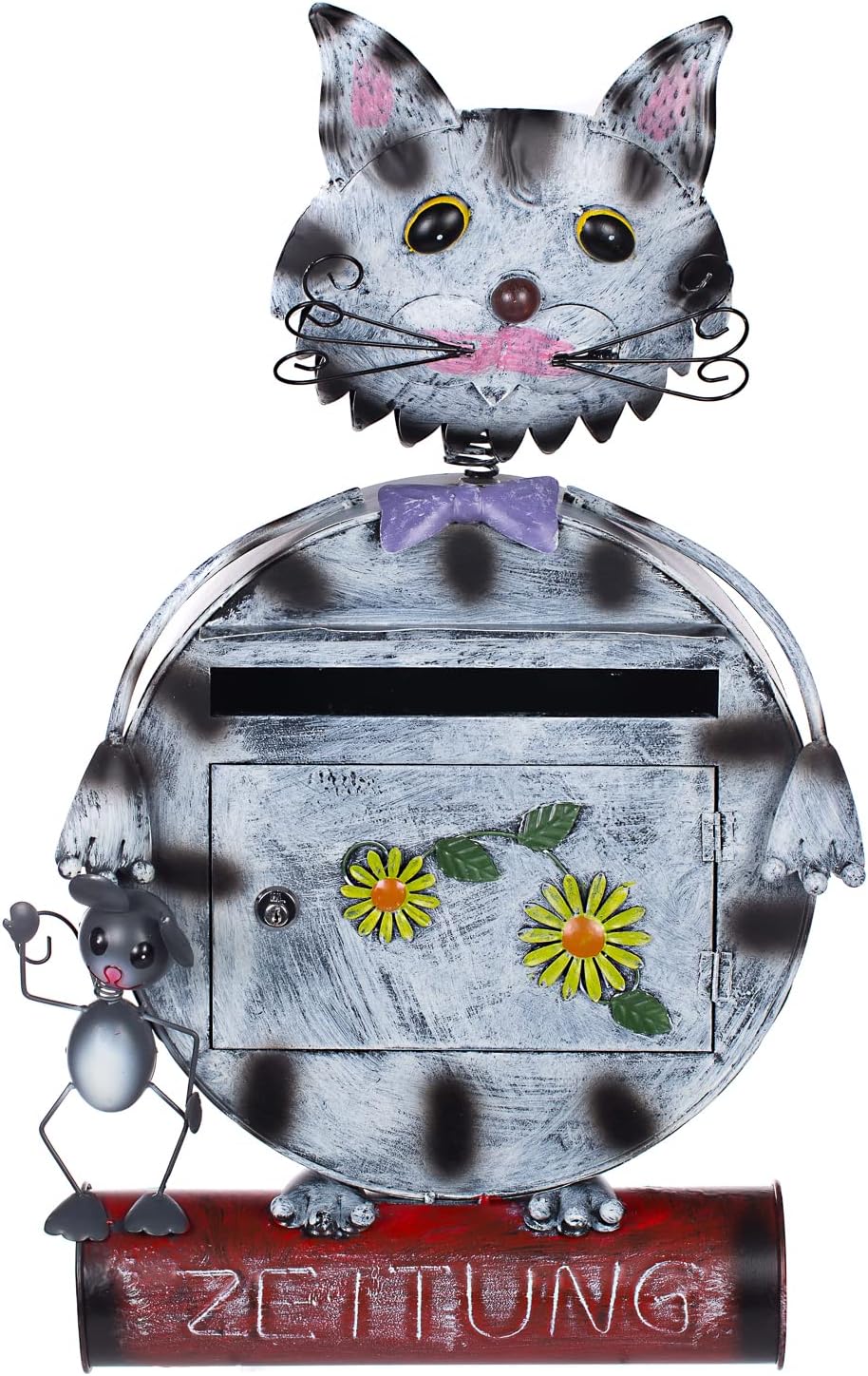 Briefkasten Katze 12A478-2 Handbemalt Metall Zeitungsrohr Wandbriefkasten 74cm Briefkasten-katze-sw,