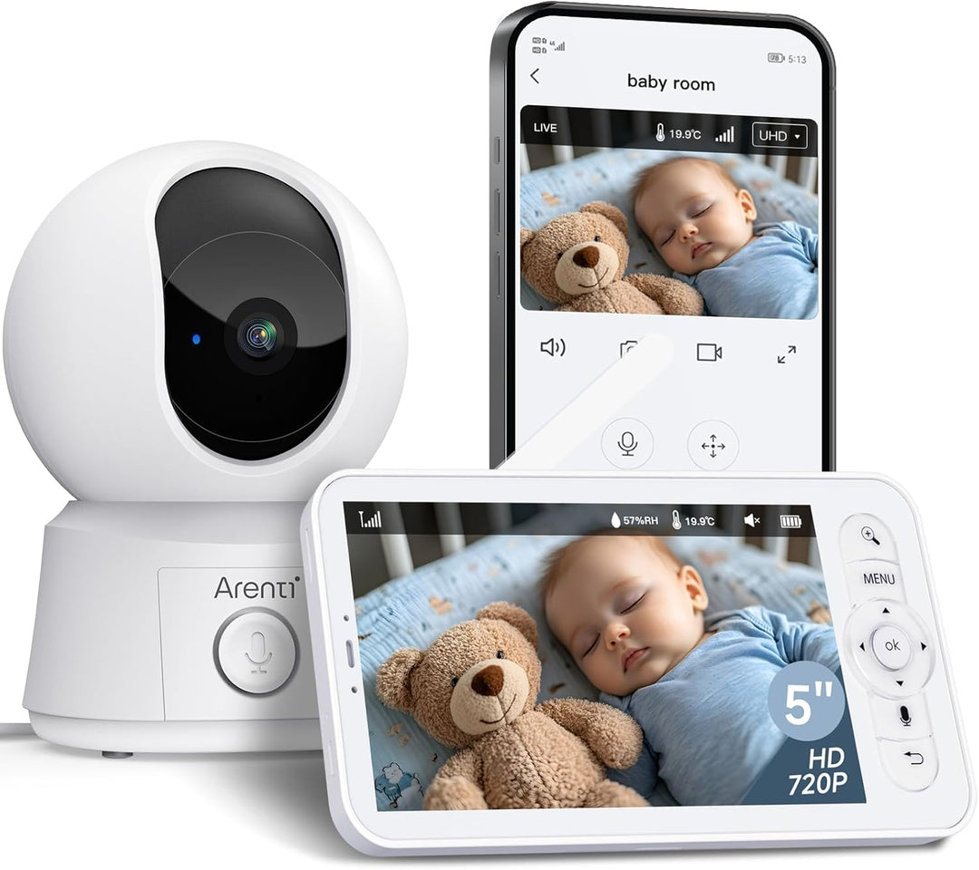 ARENTI Babyphone mit Kamera und App mit 5" Display, 1080P PTZ Video Babyfon mit Kamera, One-Touch-Ru