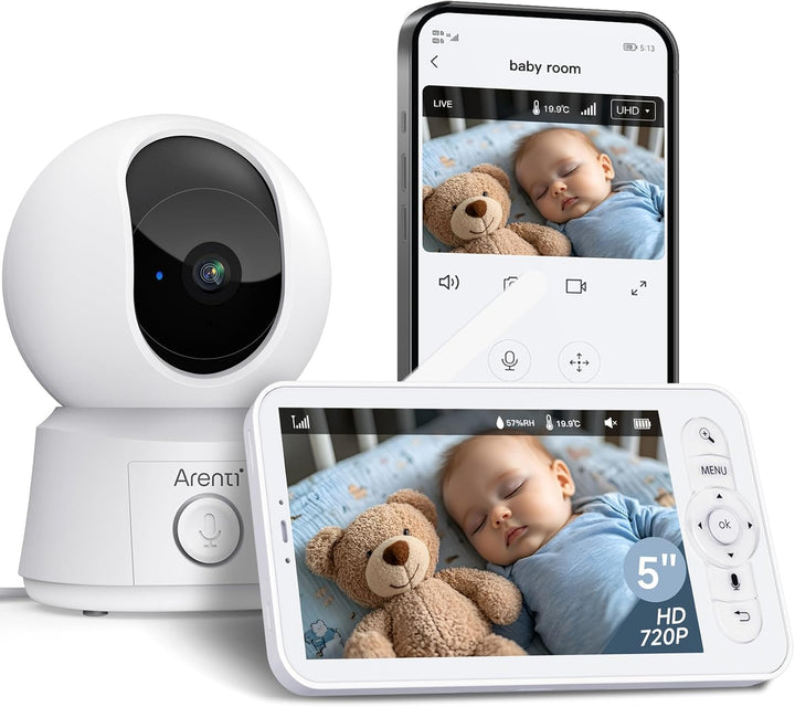 ARENTI Babyphone mit Kamera und App mit 5" Display, 1080P PTZ Video Babyfon mit Kamera, One-Touch-Ru