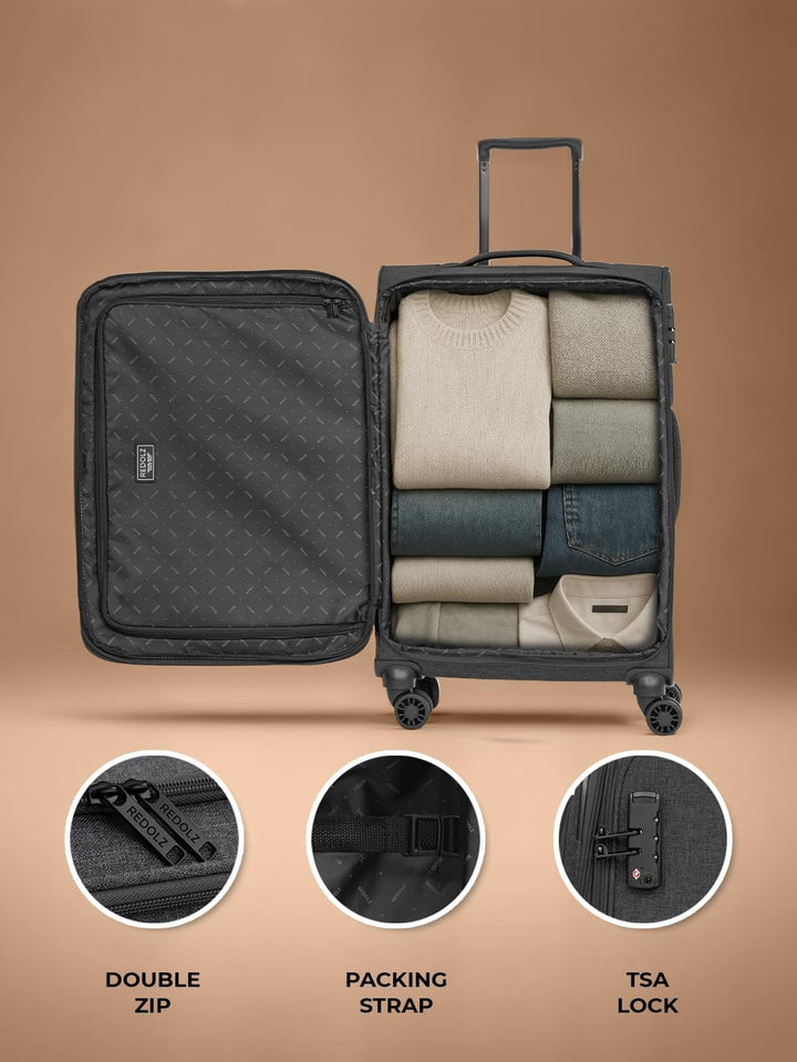 REDOLZ Essentials 12 MEDIUM Weichschalen Koffer für Männer & Frauen | Leichter Trolley 67 cm mit 4 D