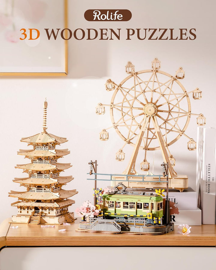 Rolife 3D Puzzle Holz Modellbau Fünfstöckige Pagode Turm für Erwachsene Teenager DIY Modellbausatz E