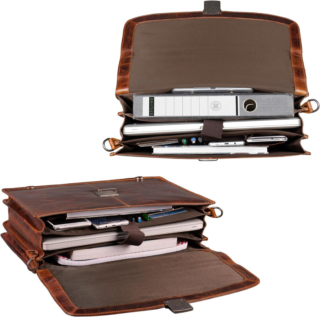 STILORD 'Miguel' Klassische Leder Aktentasche Schwarz Herren grosse Businesstasche Arbeit Bürotasche