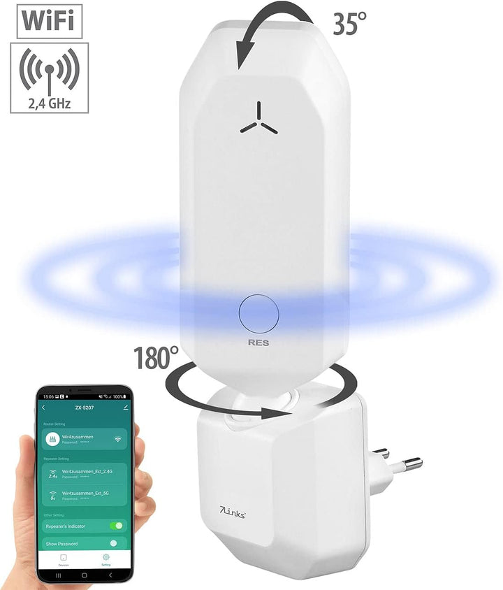 7links Mini WLAN-Repeater: 2er-Set WLAN-Repeater mit ausrichtbarer Antenne, App, 300 Mbit/s (WLAN-Re