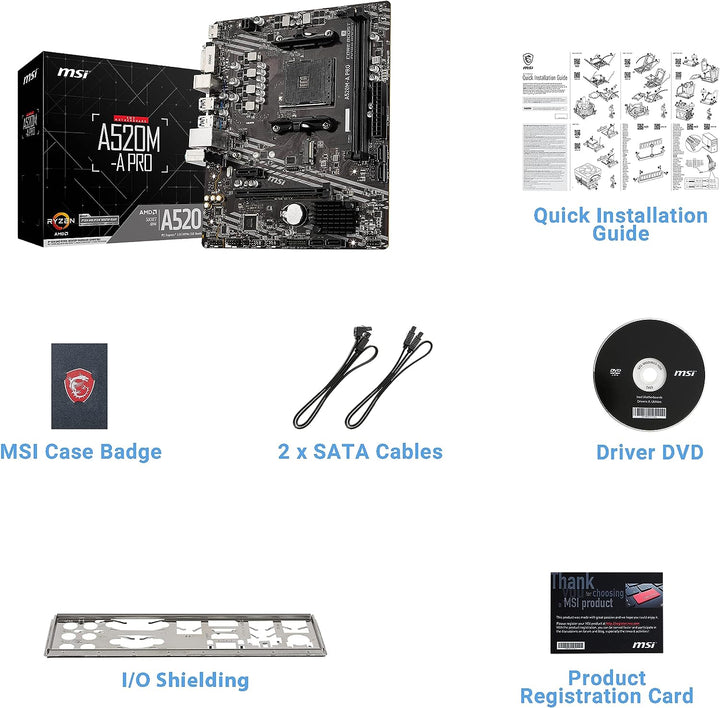 MSI A520M-A PRO Motherboard AMD A520 Socket AM4 micro ATX A520 A520M-A PRO M-ATX, A520 A520M-A PRO M