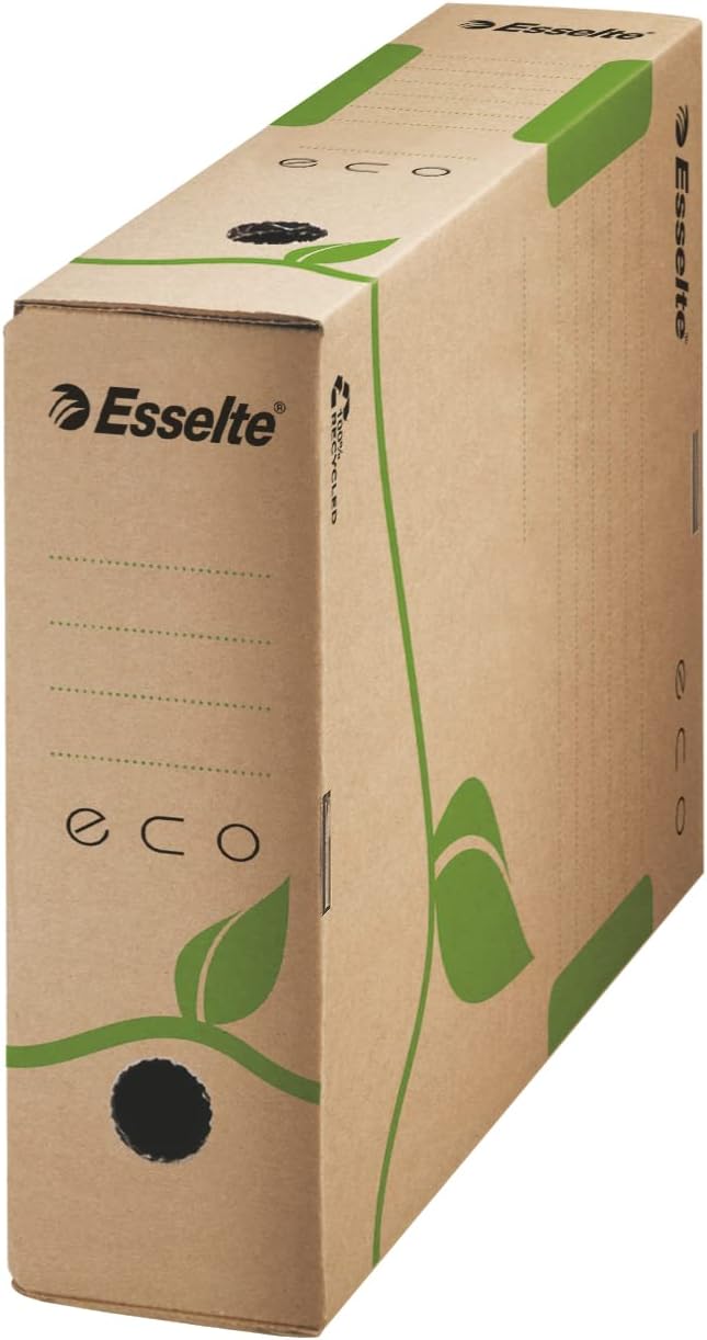 Esselte Eco Archiv-Schachtel, 80 mm Rückenbreite, Aktenkarton A4, 100 % recycelte Wellpappe, 100 % r