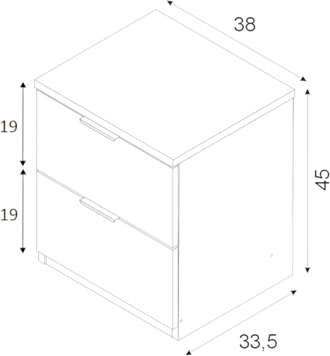 Dmora - Nachttisch Syracuse, Moderner Nachttisch mit 2 Schubladen, Nachttisch, Niedrige Kommode für