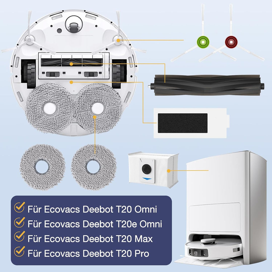 20 Stück Zubehör für Ecovacs Deebot T20 Omni / T20e Omni / T20 Max/ T20 Pro Saugroboter,1 Hauptbürst