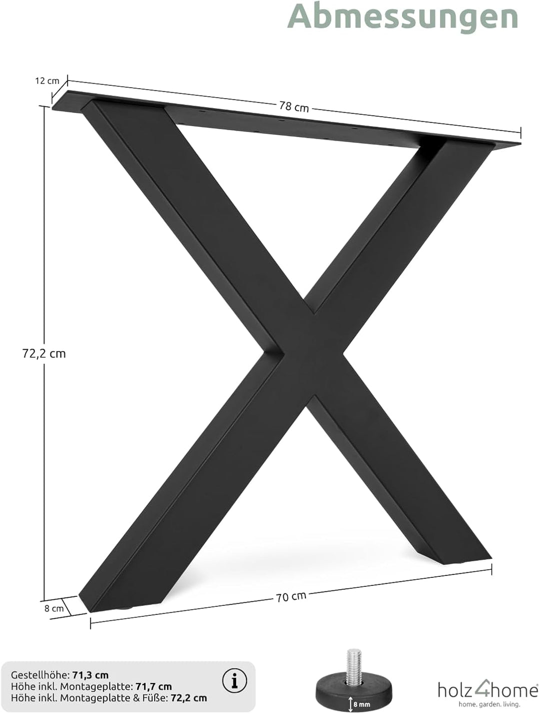 holz4home® Hora X-Tischbeine 1 Paar (2 Stück) in Schwarz Pulverbeschichtet I Höhe: 78 cm I Universal