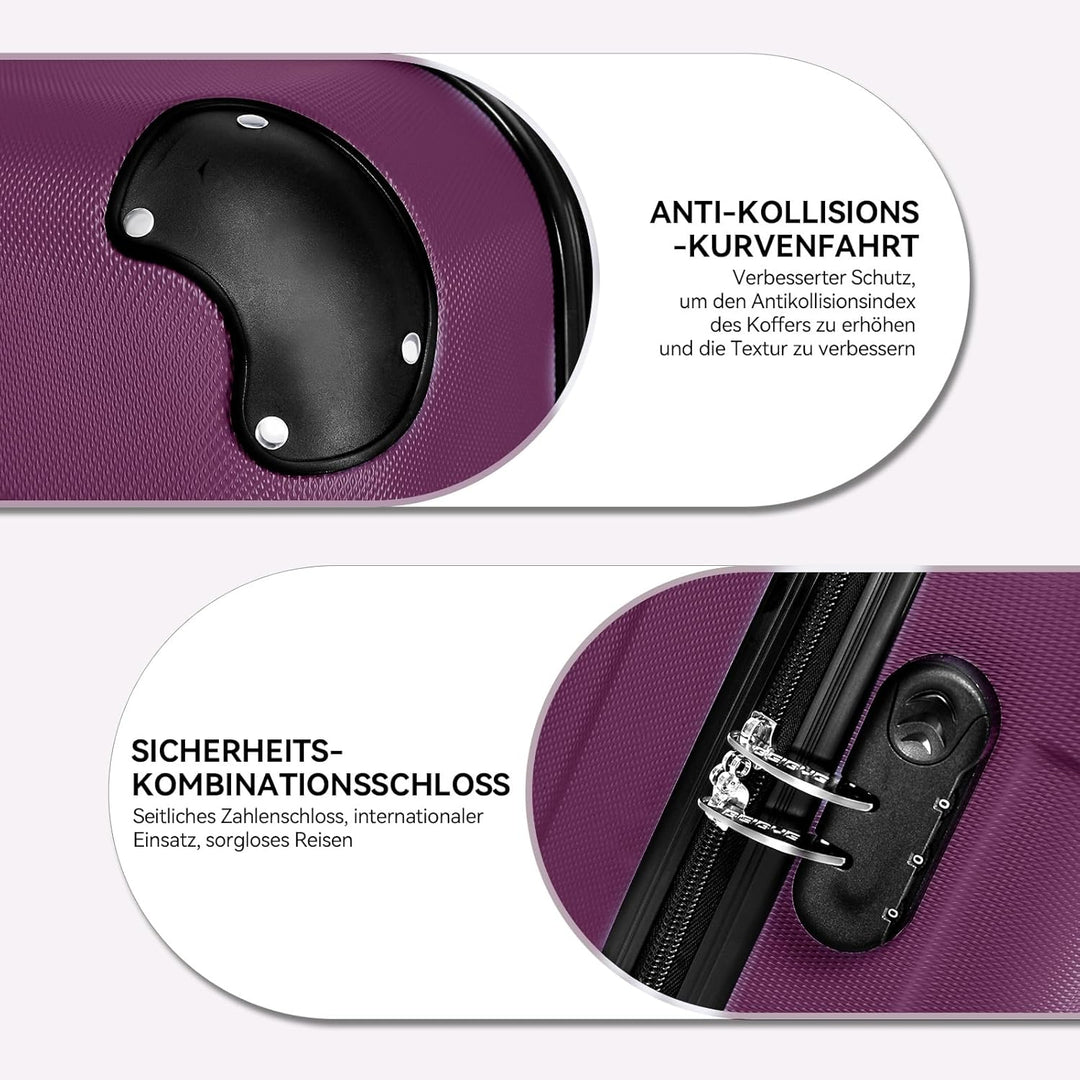 BEIBYE Hartschalen-Koffer Trolley Rollkoffer Reisekoffer Handgepäck 4 Rollen (M-L-XL-Set) (Violett,