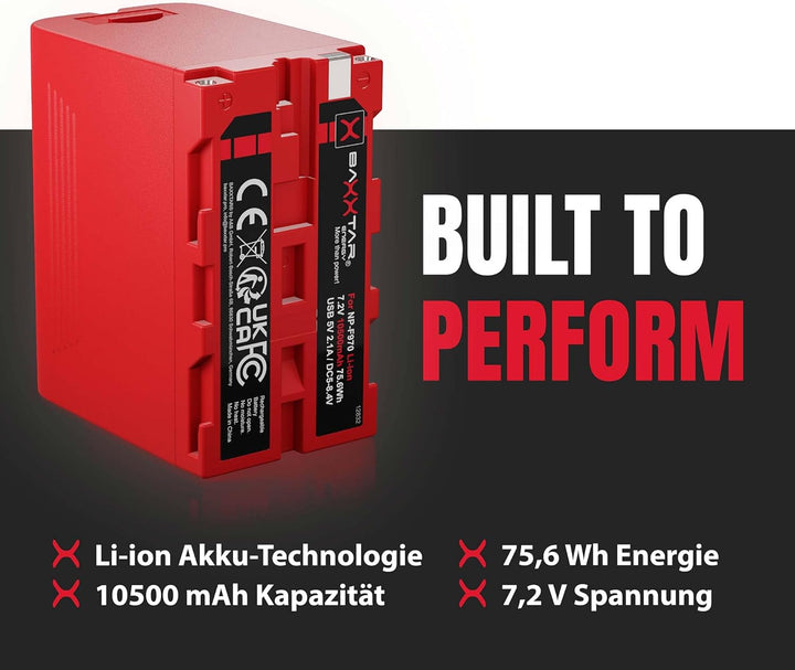 BAXXTAR PRO Akku - NP-F970 Plus (Black Series/10500mAh) - LG Cells Inside - mit Powerbank Funktion (