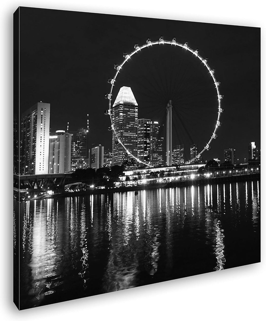 deyoli Riesenrad in Singapur im Format: 60x60 Effekt: Schwarz&Weiss als Leinwandbild, Motiv auf Echt