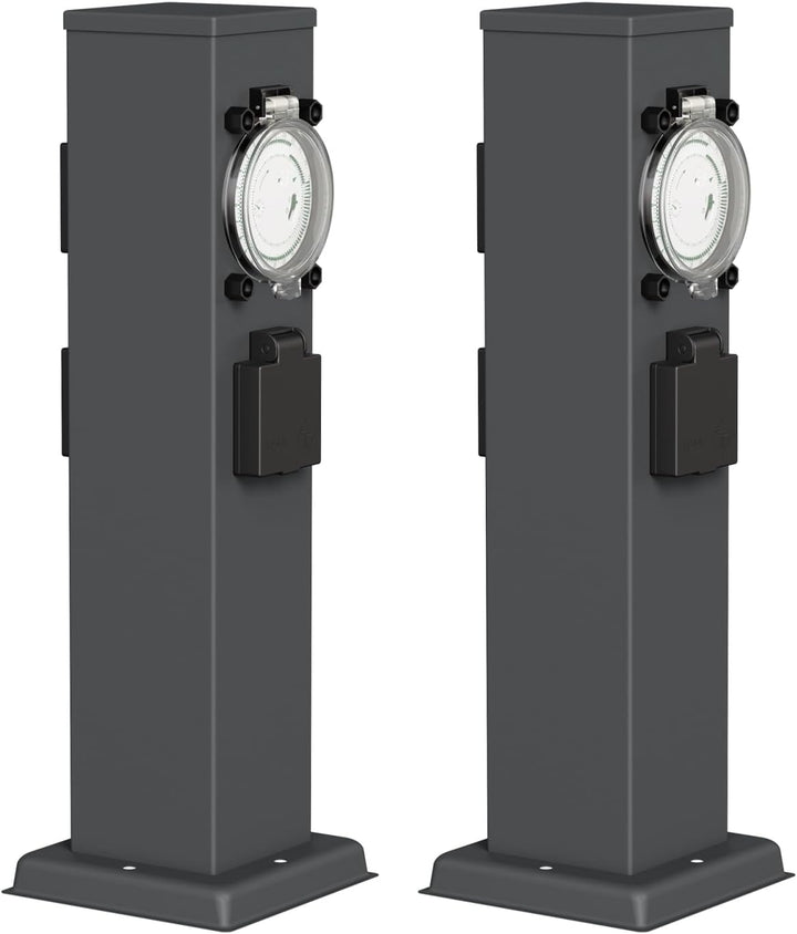 ledscom.de 2X Garten Steckdosensäule Polly für aussen, IP44, Timer/Zeitschaltuhr, 3-Fach, anthrazit,