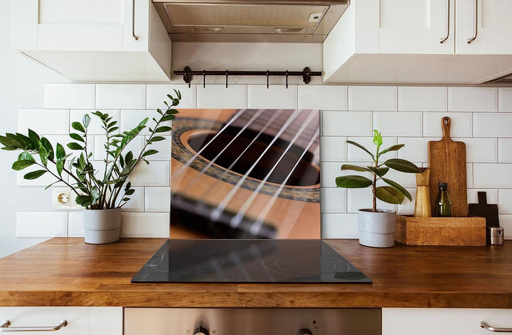 Gitarrensaiten Musik Herdabdeckplatte & Spritzschutz aus Echtglas | Für Herd-Kochfelder | 60x52 cm