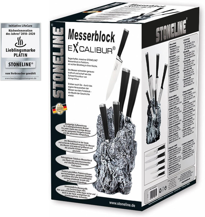 STONELINE® EXCALIBUR® Messerblock, bestückt, 6-teilig, rostfreier Spezialklingenstahl, Inklusive Sch