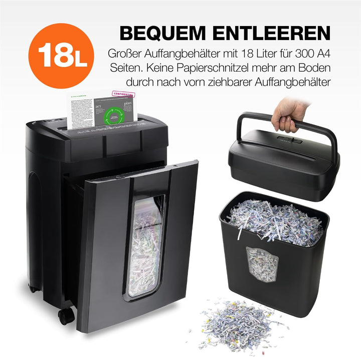 Peach Partikelschnitt Aktenvernichter - 16 Blatt - 18 Liter/300 A4 - 4 x 38 mm Partikelgrösse (P-4),
