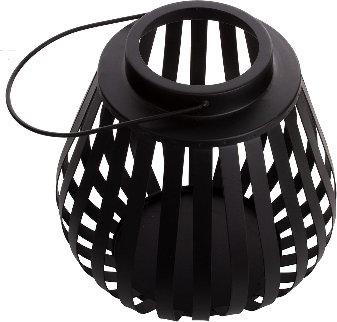 Brandsseller Windlicht 34 x 36 cm Metall mit Henkel Gitter Design Schwarz Kerzenständer Laterne Indo