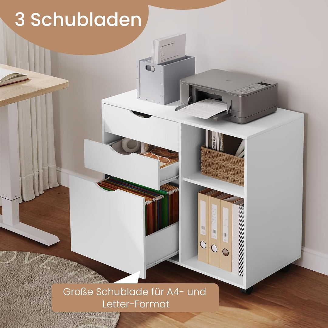 WOLTU Rollcontainer mit 3 Schubladen, mobiler Aktenschrank mit 5 Rollen, Büroschrank mit verstellbar