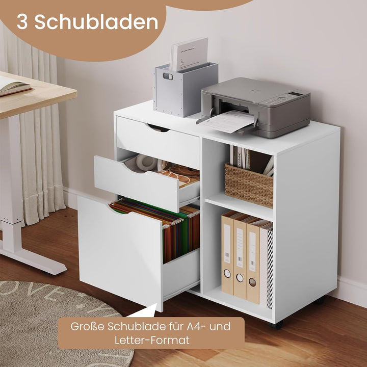 WOLTU Rollcontainer mit 3 Schubladen, mobiler Aktenschrank mit 5 Rollen, Büroschrank mit verstellbar