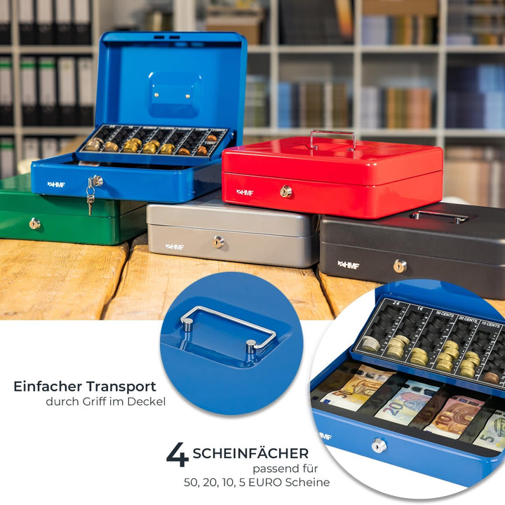 HMF 4215-05 Geldkassette abschliessbar mit Münzzählbrett | 30,5 x 24 x 8,5 cm | Blau, Blau