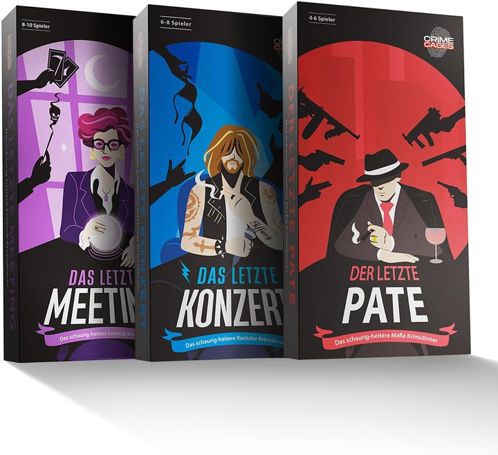 CRIMECASES Krimidinner Bundle 4-10 Personen | 3 Spiele mit Motto: Mafia, Konzert, Firmenfeier | Der