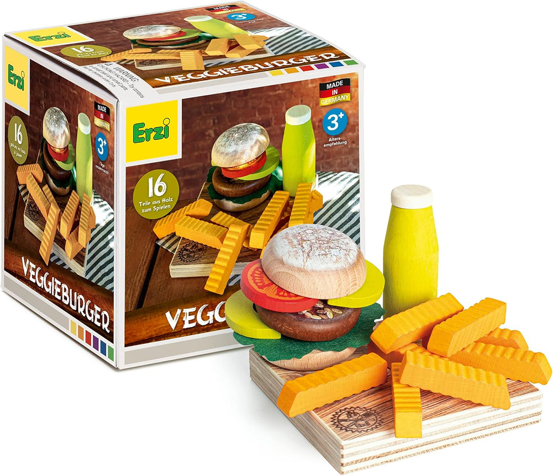 Erzi 28139 Spiel Hamburger Set Vegan Sortiment (16 Stück FSC Holz)