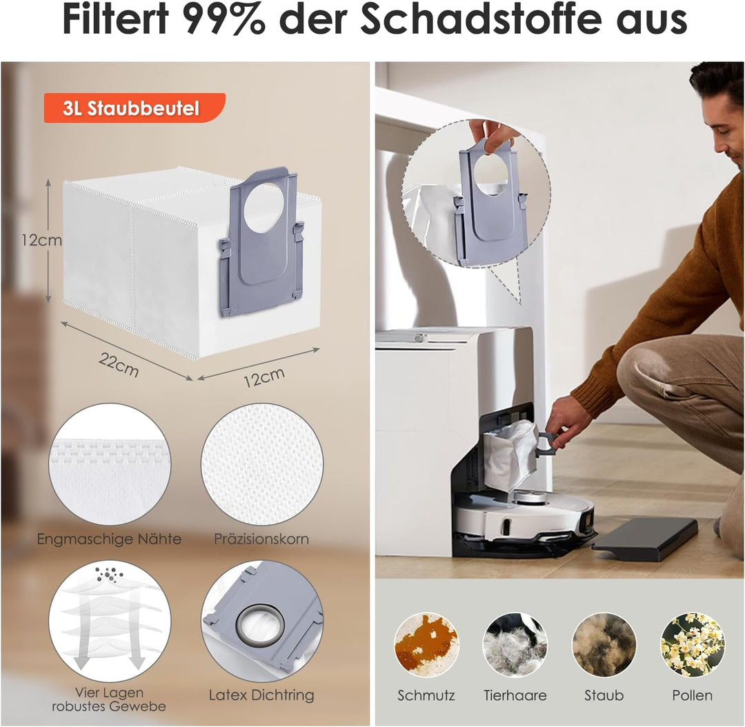 Zubehörset für Roborock S8 Maxv Ultra, oGoDeal 6*Staubbeutel 2*Main Rollbürste 4*Seitenbürsten 2*Fil