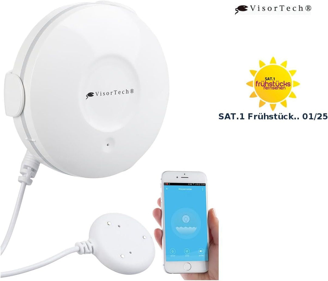 VisorTech Wassersensor: WLAN-Wassermelder, externer Sensor, App, bis 8 Jahre Batterie-Laufzeit (Wass