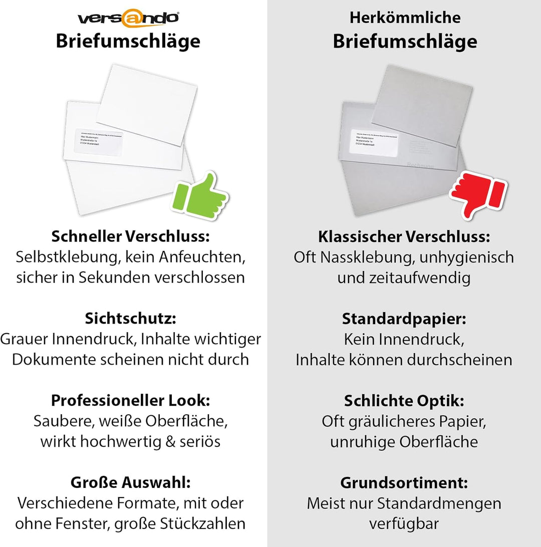 versando 1.000 Briefumschläge DIN lang mit Fenster mF selbstklebend sk Fensterbriefumschläge 22 x 11