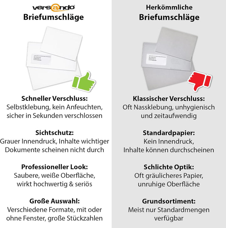 versando 1.000 Briefumschläge DIN lang mit Fenster mF selbstklebend sk Fensterbriefumschläge 22 x 11