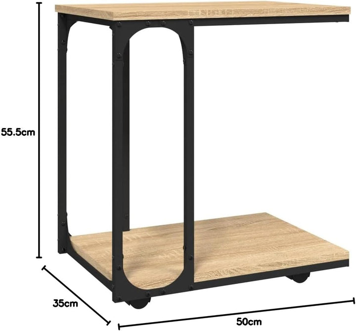 FIRBNUS Beistelltisch mit Rollen Sonoma 50x35x55,5 cm Holzwerkstoff Beistelltisch C Form Beistelltis